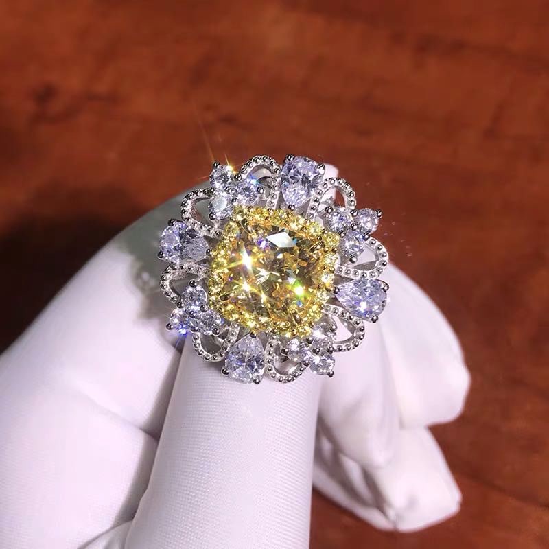 925 Silver 6ct Yellow Gem Ring (1 of 5)