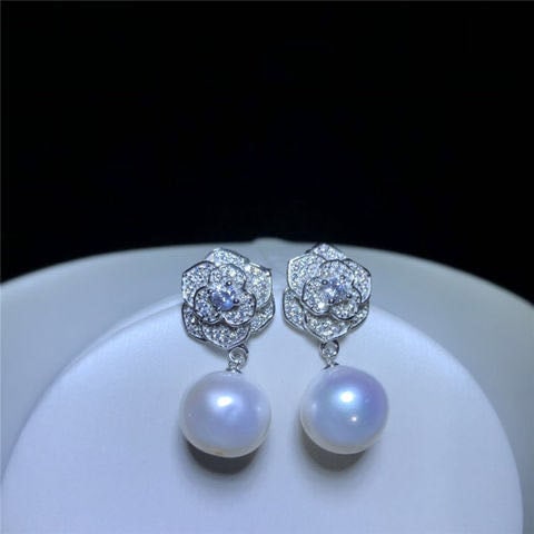 Natural Pearl 925 Silver Rose Earrings (1 of 4)