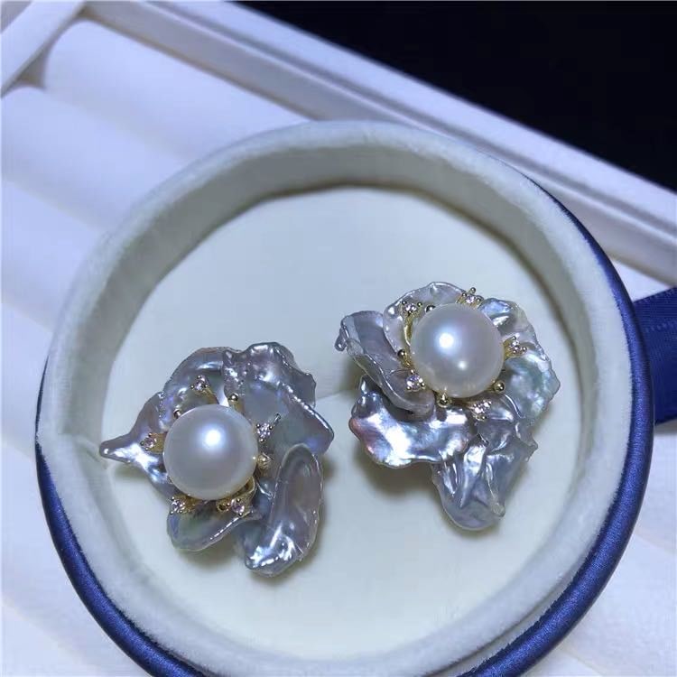 Natural Pearl And Baroque Irregular Pearl 925 Silver Earrings (1 of 3)