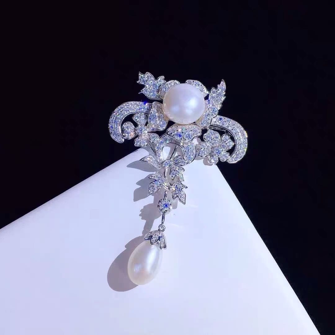 Natural Pearl 925 Silver Brooch (1 of 3)