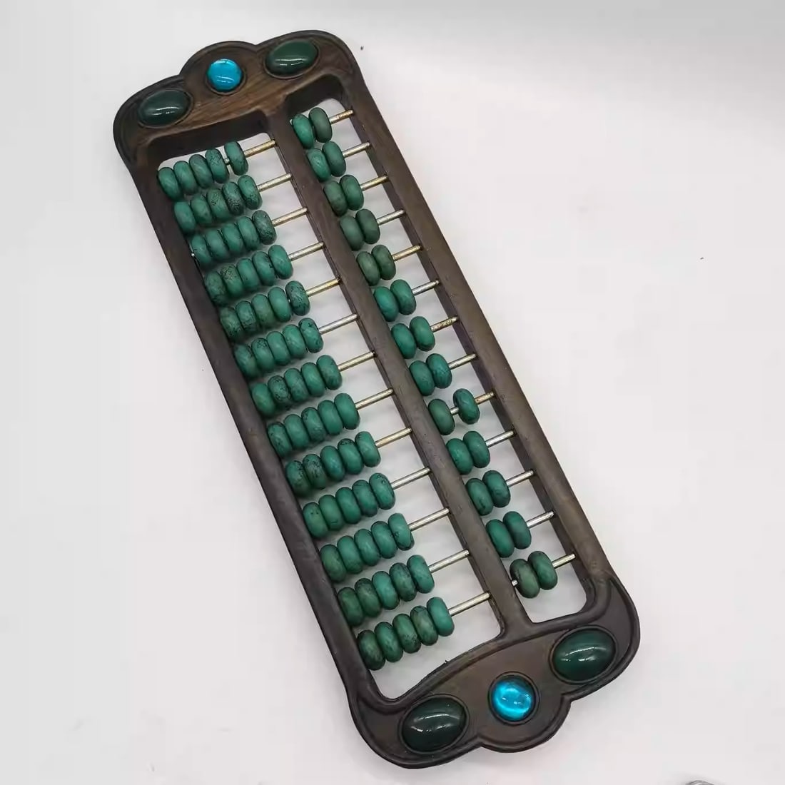 Ebony abacus with turquoise beads: Dimensions: Length 41cm, Width 14cm, Weight: 1278g