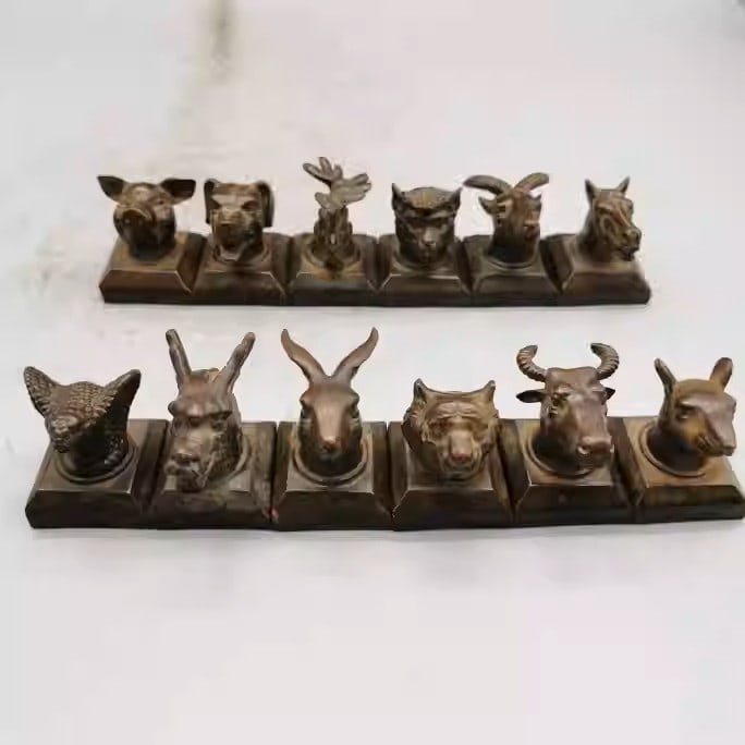Brass Chinese Zodiac Animal Seals: Dimensions: Width 3cm, Height 3.5cm Weight: 1394g