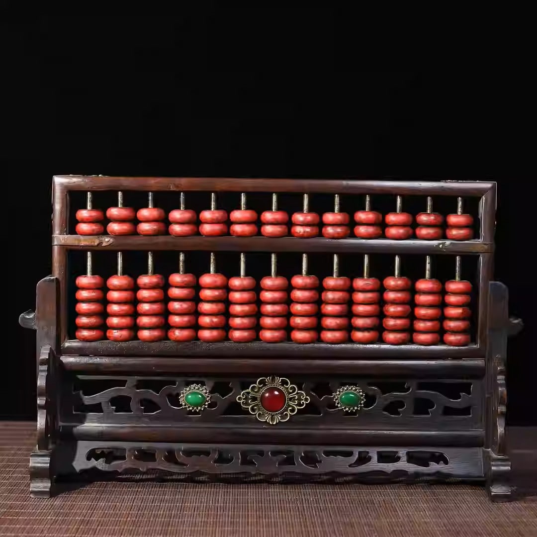 Rosewood abacus inlaid with gemstones: Length 36 cm, width 9.6 cm, height 21.5 cm