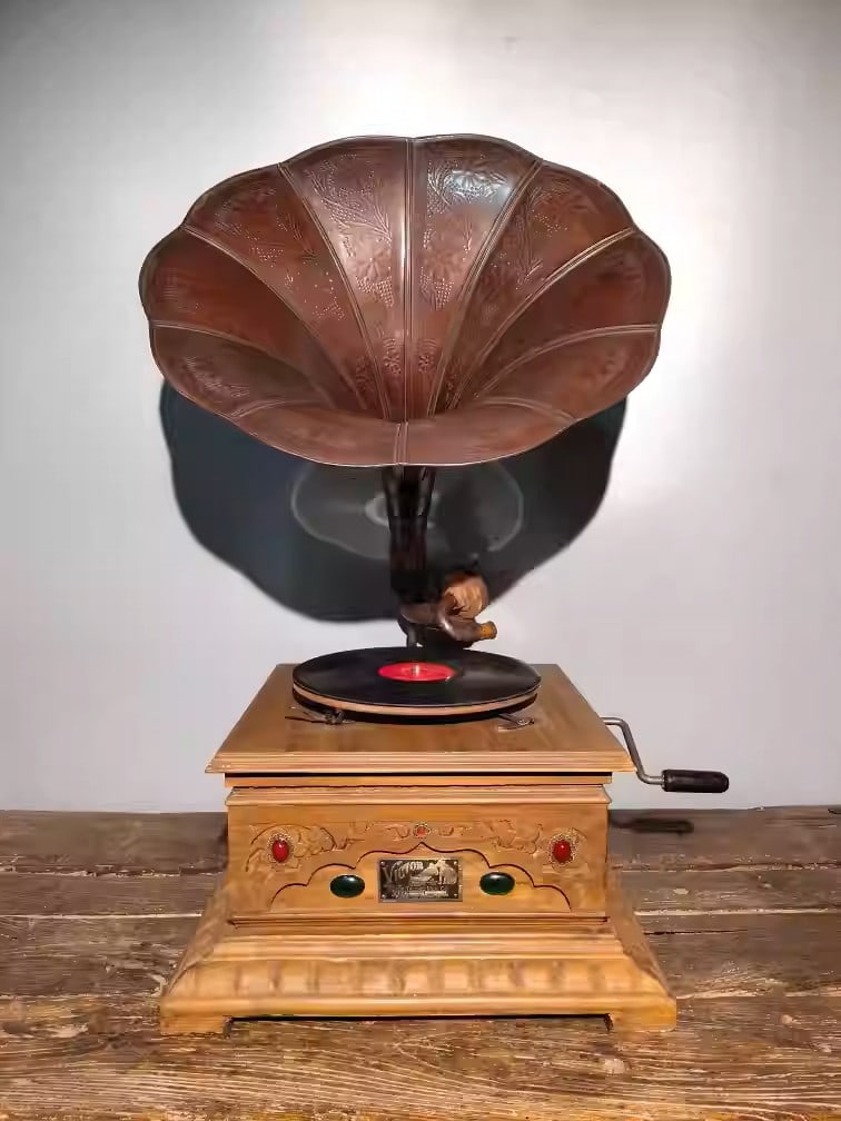 Solid wood hand-cranked record player (1 of 5)