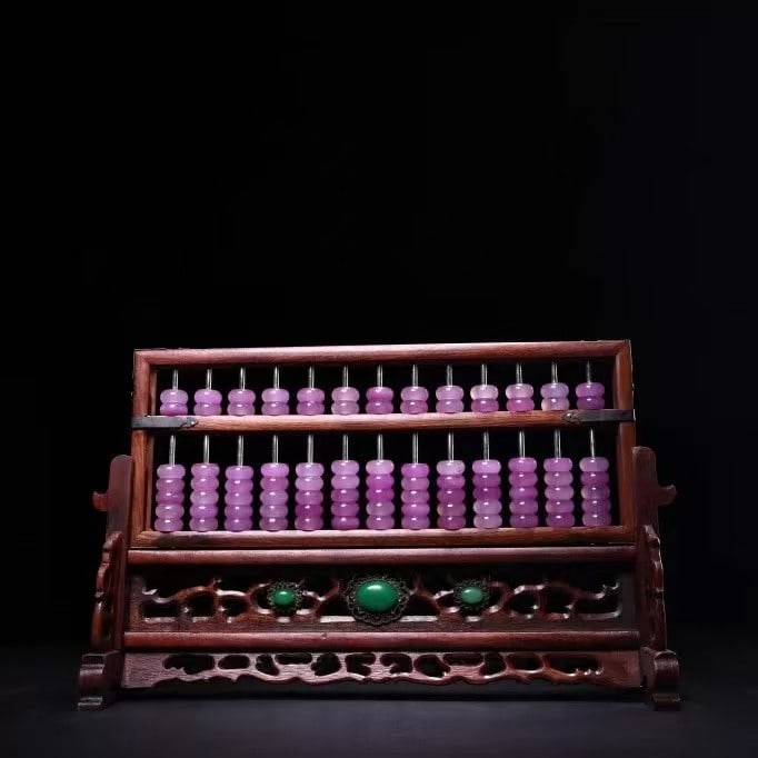 Rosewood abacus inlaid with gemstones and jade beads (1 of 5)