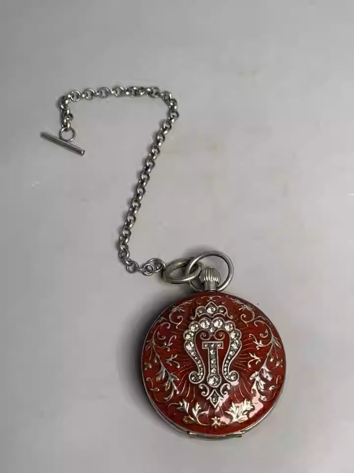 Enamel-decorated double-case mechanical pocket watch (1 of 5)