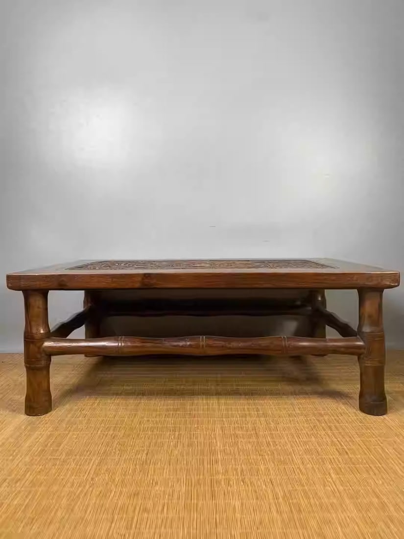 Rosewood tea table carved with a design of dragons playing with a pearl (1 of 5)