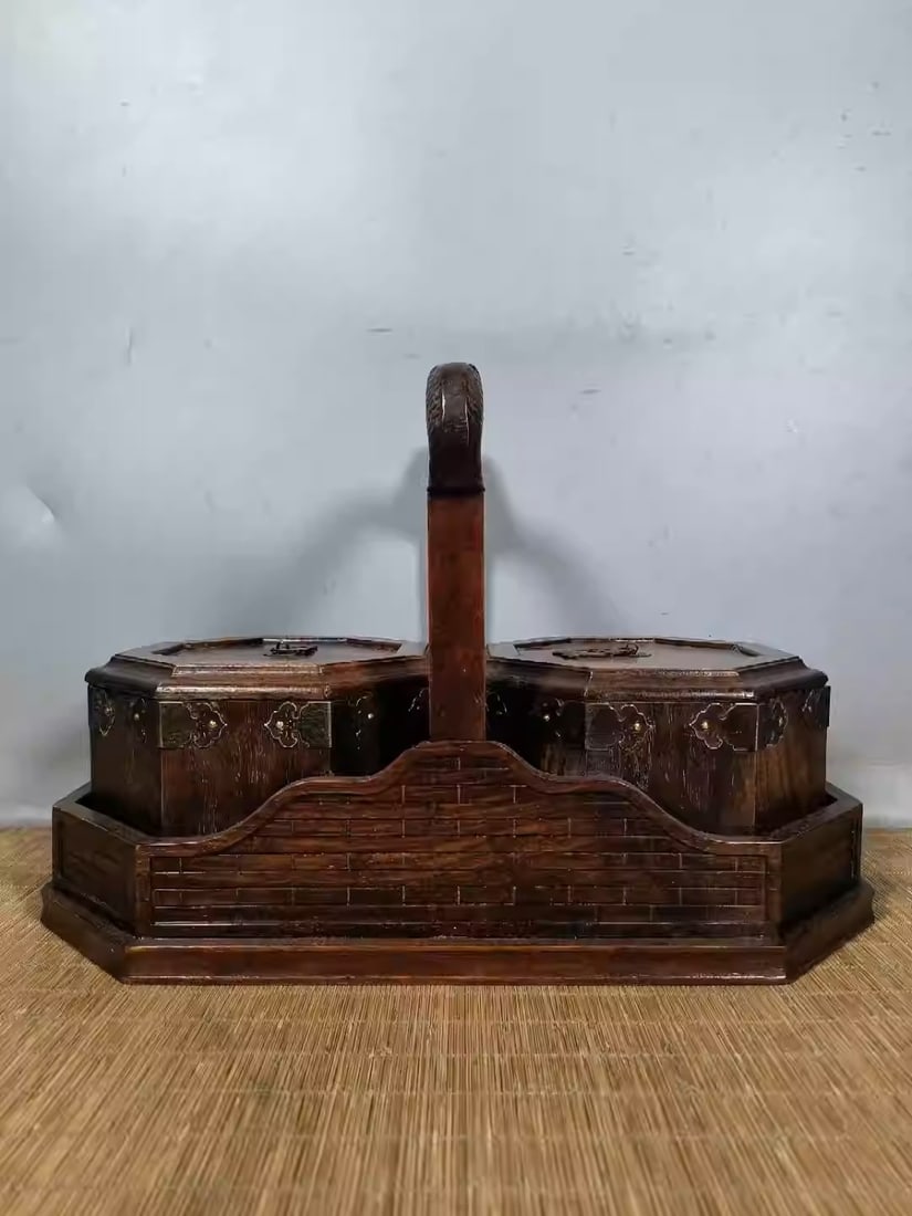 Rosewood intricately carved "Abundance Every Year" carrying box (1 of 5)