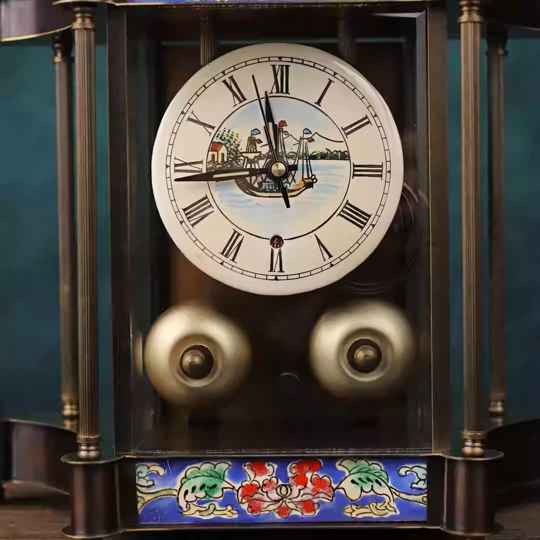 Cloisonné mechanical clock - 2