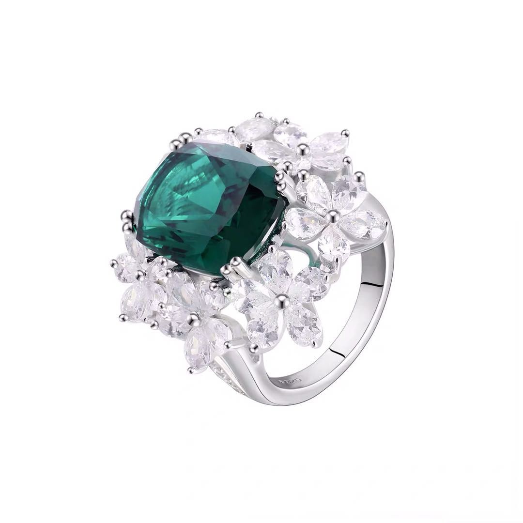 925 Silver Emerald Ring - 5