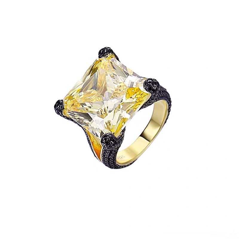 925 Silver Yellow Gem Ring - 5