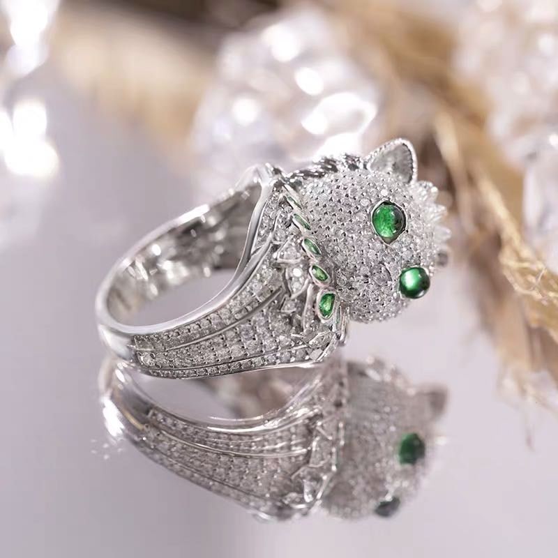 925 Silver Emerald Cat Ring - 3