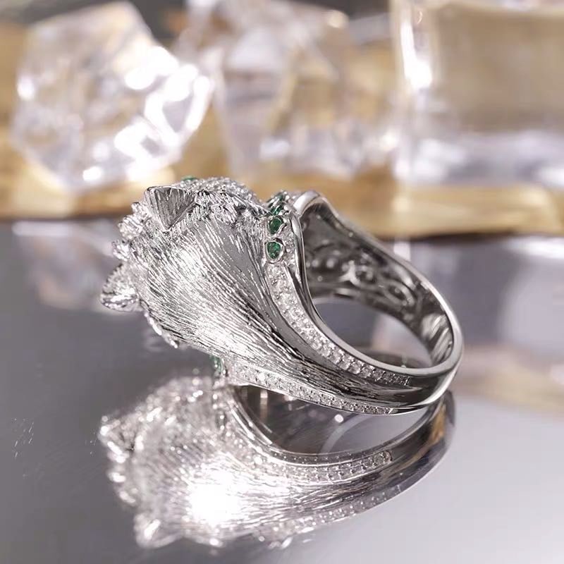 925 Silver Emerald Cat Ring - 4