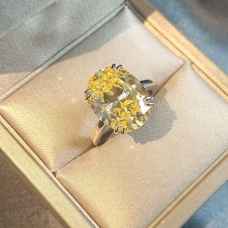 925 Silver Yellow Gem Ring - 4