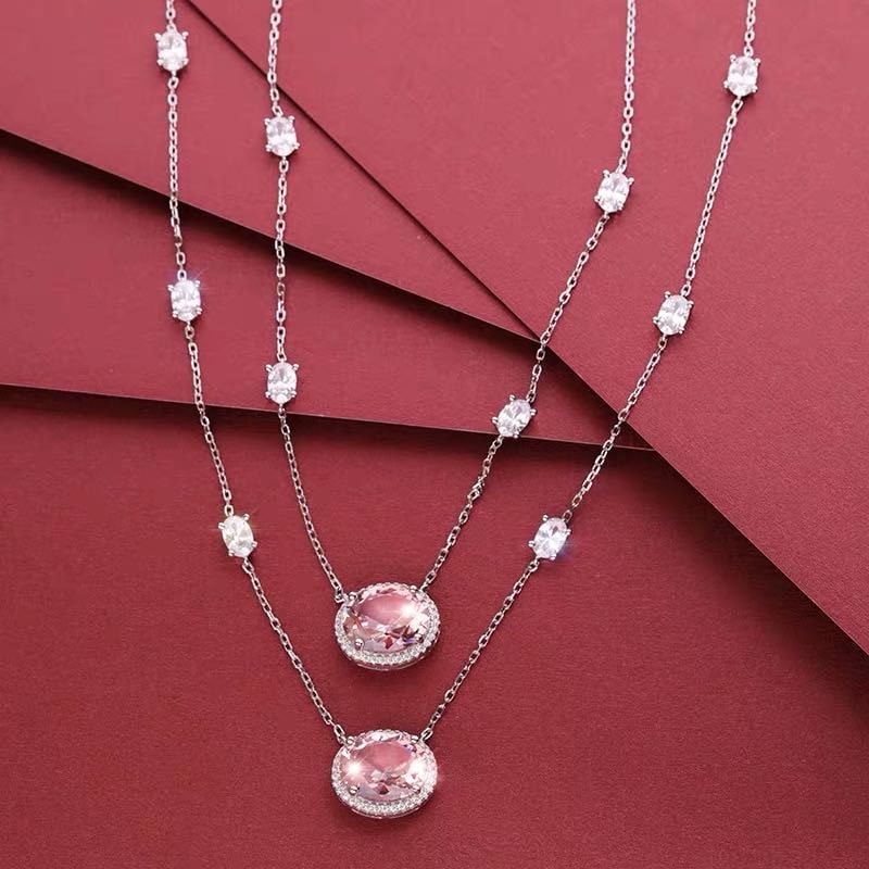 925 Silver Pink Gem Necklace: 925 Silver Pink Gem Necklace ****** Metal: 925 Silver / Main Stone: Pink Gem / Color: Pink / Pendant Size: 10*15mm / Length : 43cm