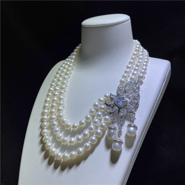 Natural Pearl Necklace 925 Silver Pendant (1 of 3)