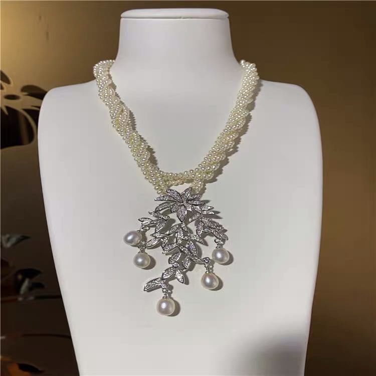 Natural Pearl Necklace 925 Silver Pendant (1 of 3)