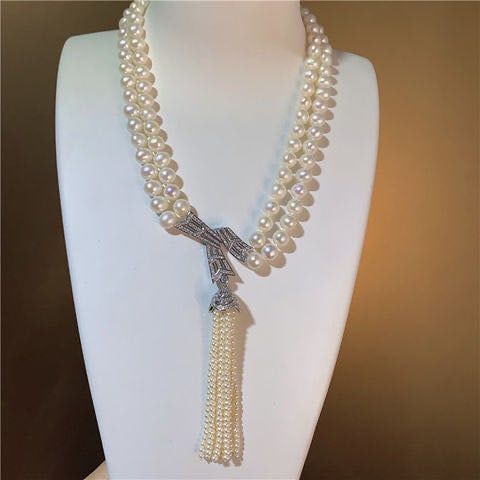 Natural Pearl Necklace 925 Silver Pendant (1 of 4)