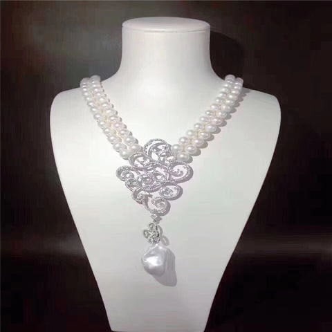 Natural Pearl Necklace 925 Silver Pendant (1 of 5)