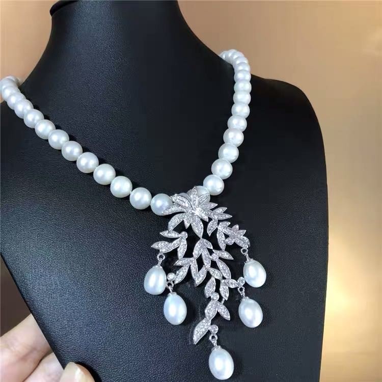 Natural Pearl Necklace 925 Silver Pendant (1 of 3)