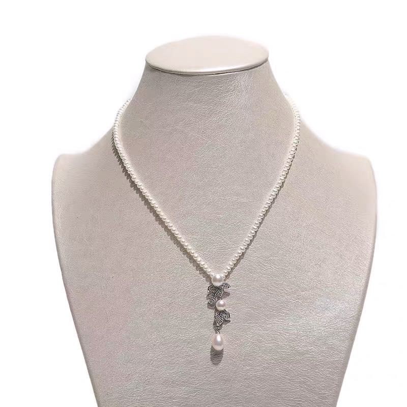 Natural Pearl Necklace 925 Silver Pendant (1 of 3)
