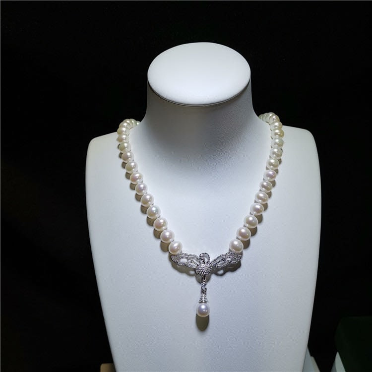 Natural Pearl Necklace 925 Silver Pendant (1 of 4)