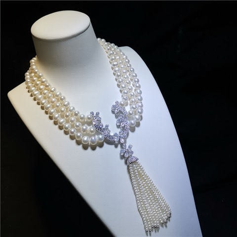 Natural Pearl Necklace 925 Silver Pendant (1 of 3)