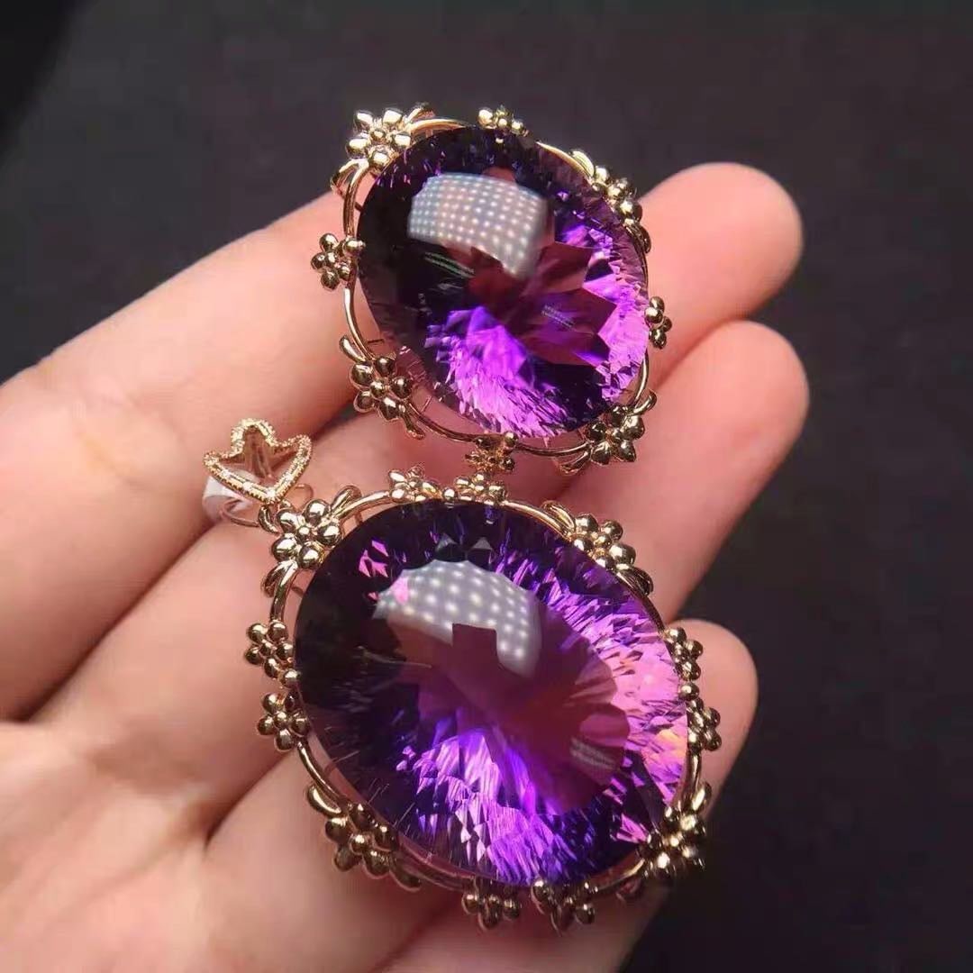 925 Silver Crystal Pendant And Ring Two-Piece Set: 925 Silver Crystal Pendant And Ring Two-Piece Set ****** Metal: 925 Silver / Main Stone: Crystal / Color: Purple