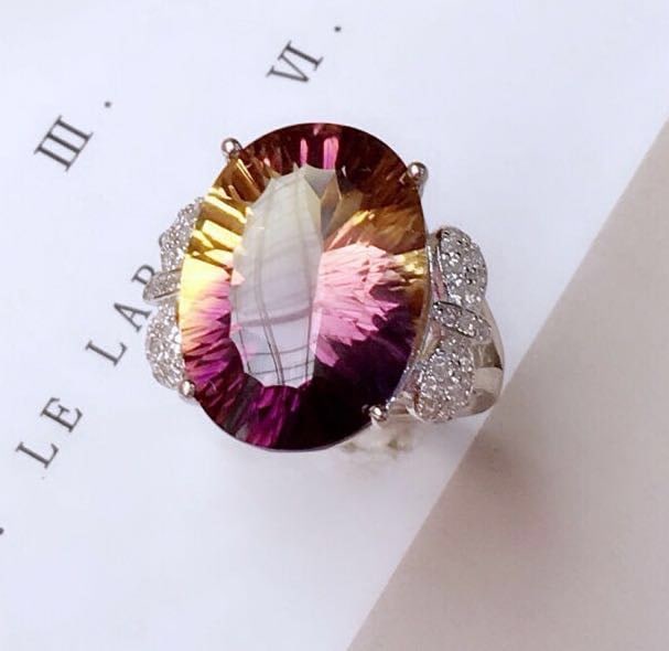 925 Silver Crystal Ring: 925 Silver Crystal Ring ****** Metal: 925 Silver / Main Stone: Crystal / Color: Purple Yellow / Main Stone Size: 13*18mm