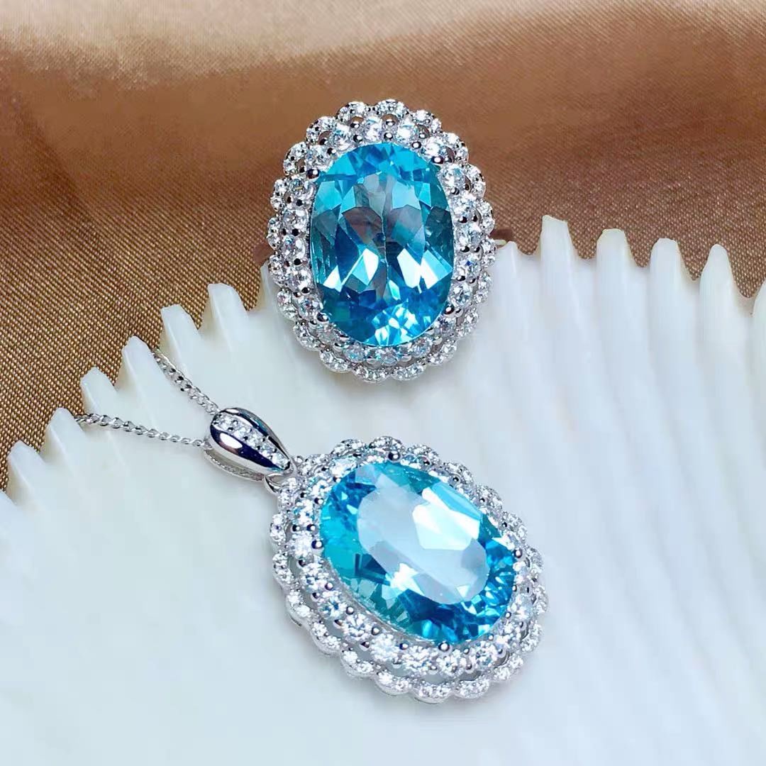 925 Silver Topaz Pendant And Ring Two-Piece Set: 925 Silver Topaz Pendant And Ring Two-Piece Set ****** Metal: 925 Silver / Main Stone: Topaz / Color: Blue