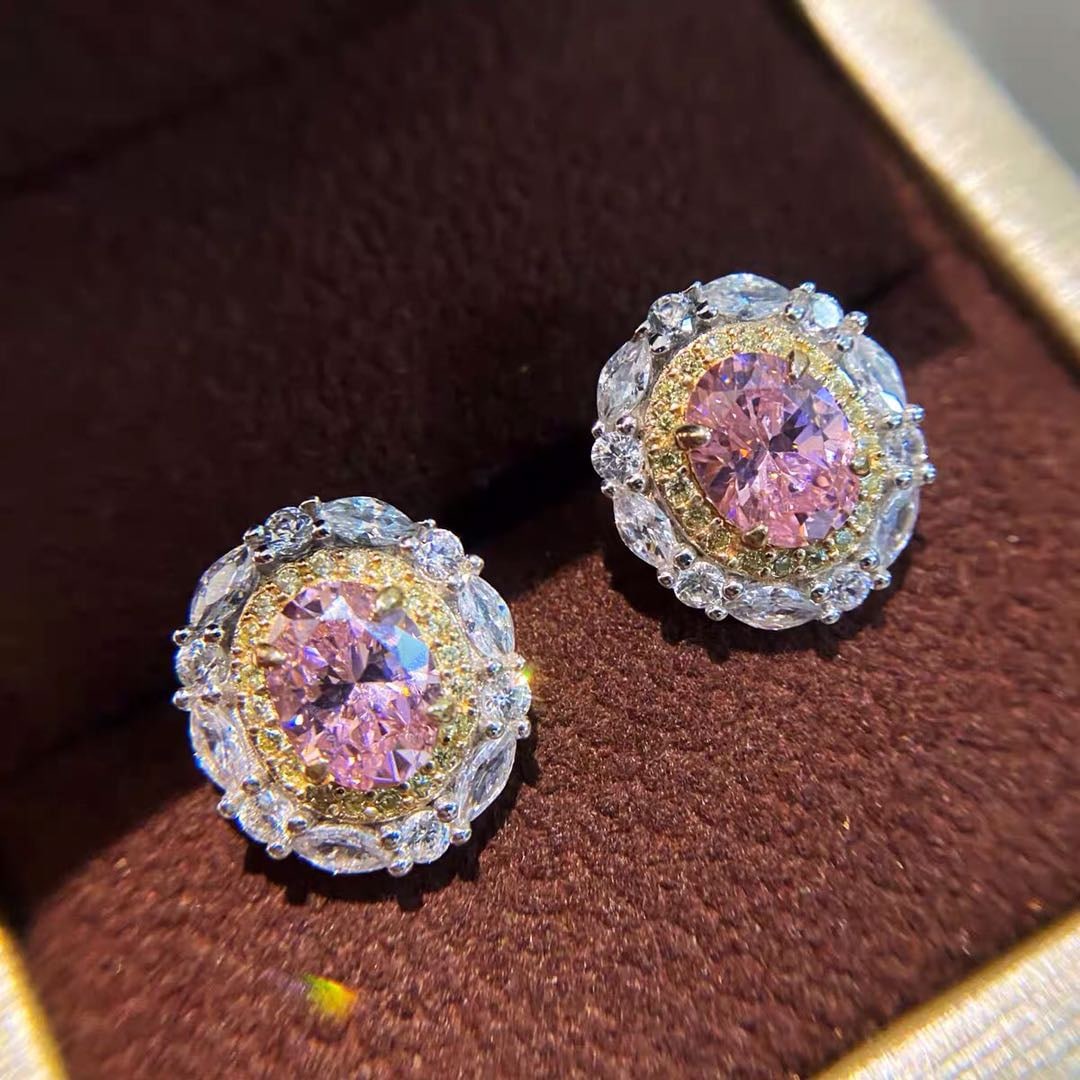 925 Silver Pink Gem Earrings: 925 Silver Pink Gem Earrings ****** Metal: 925 Silver / Main Stone: Pink Gem / Color: Pink / Carat Weight: 3 / Main Stone Size: 6*9mm / Earrings Size: 13*15mm
