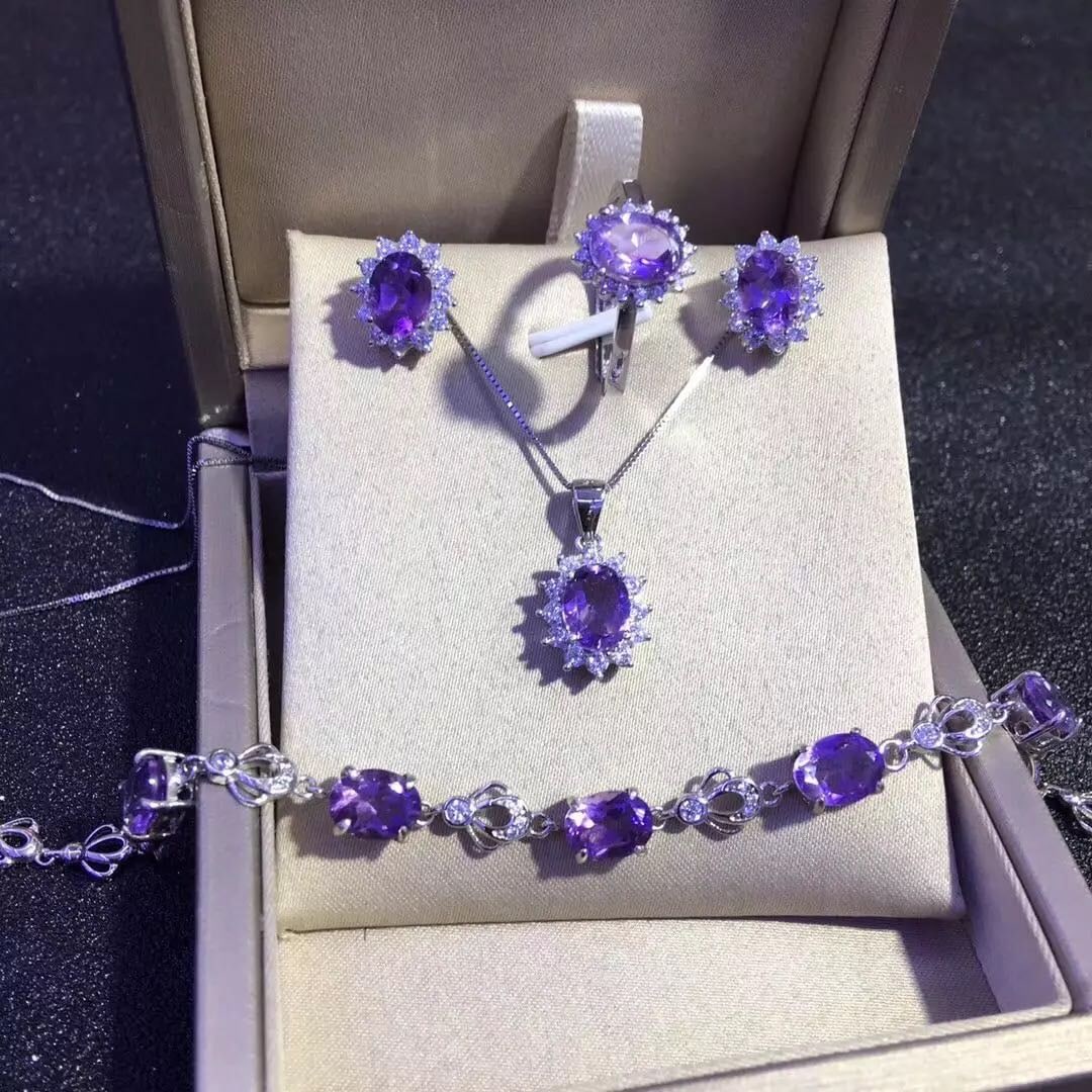 925 Silver Crystal Necklace Earrings Ring and Bracelet Four-Piece Set (1 of 5)