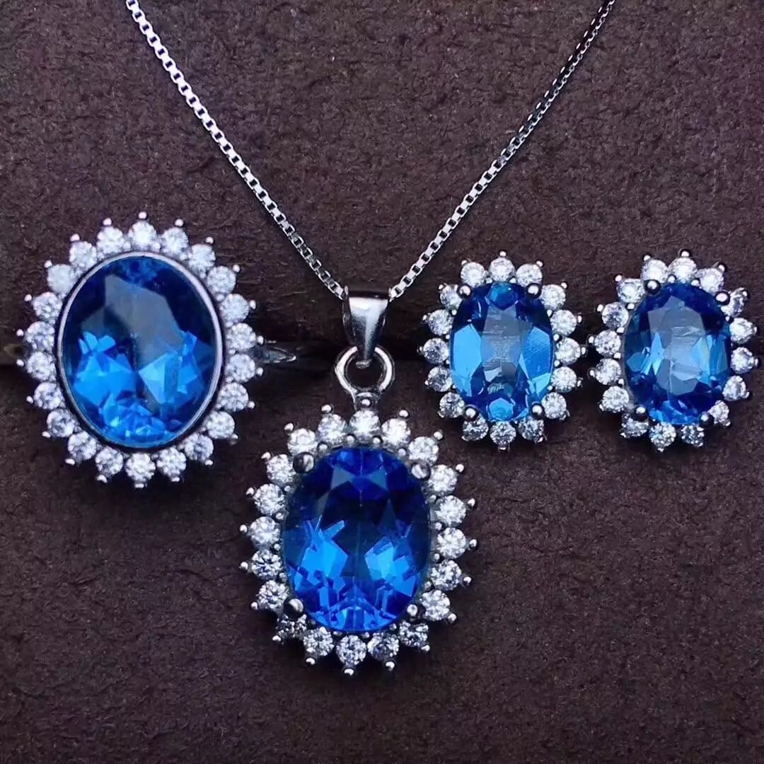 925 Silver Topaz Necklace Earrings and Ring Three-Piece Set (1 of 5)