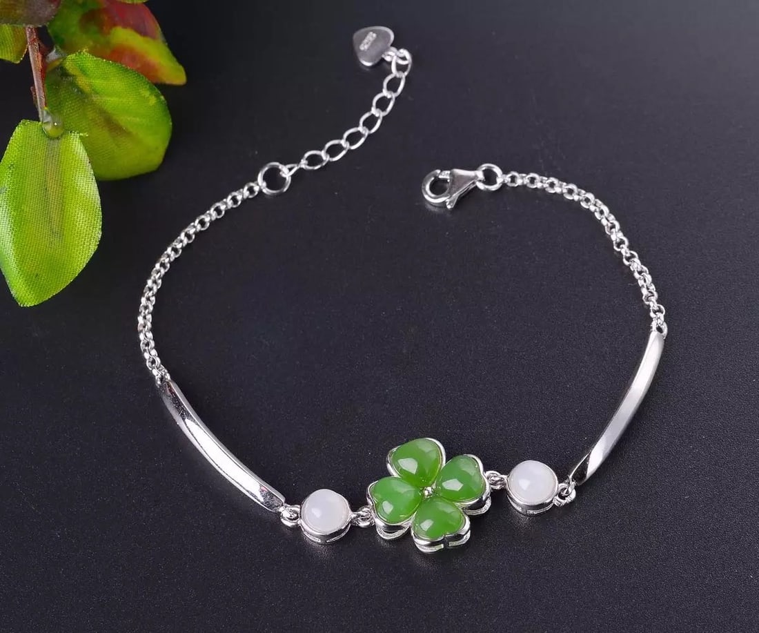 925 Silver Jade Bracelet: 925 Silver Hetian Jade Bracelet ****** Metal: 925 Silver / Main Stone: Hetian Jade / Color: Green