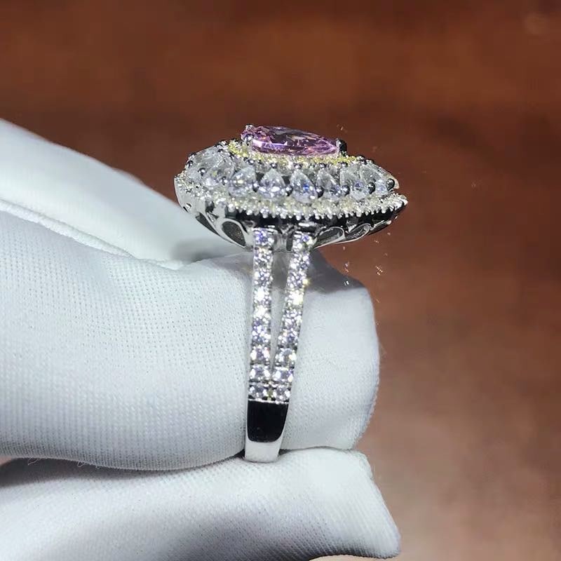 925 Silver Pink Gem Ring - 5