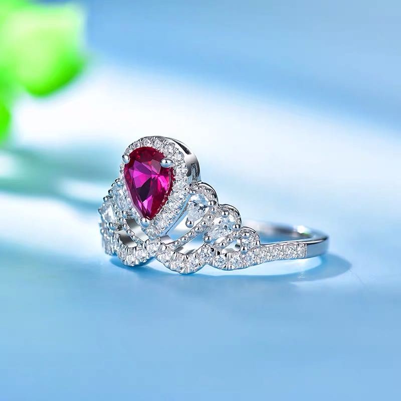 925 Silver Ruby Crown Ring - 3
