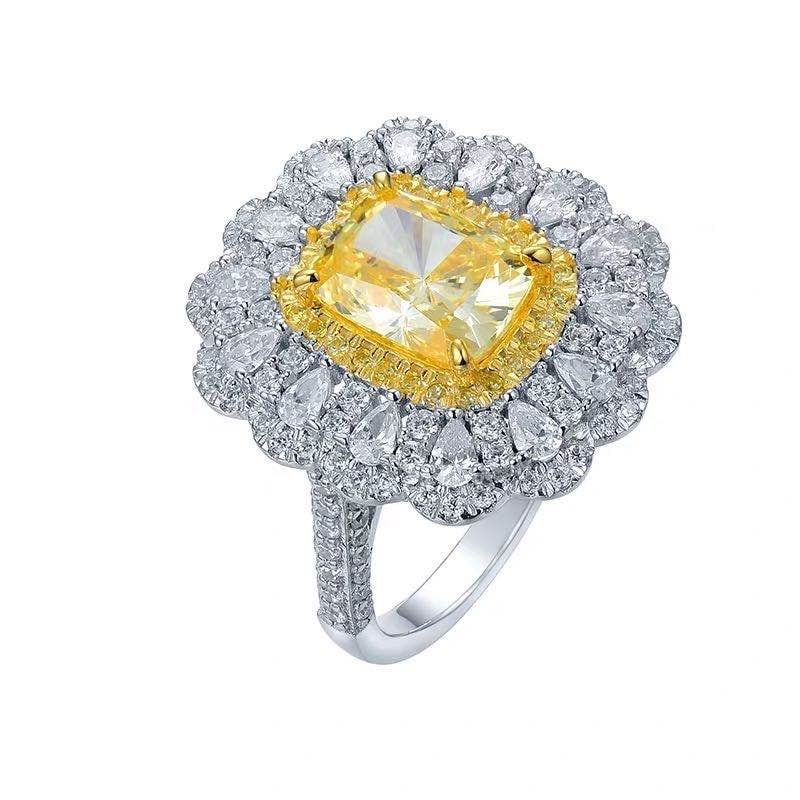 925 Silver Yellow Gem Ring - 4