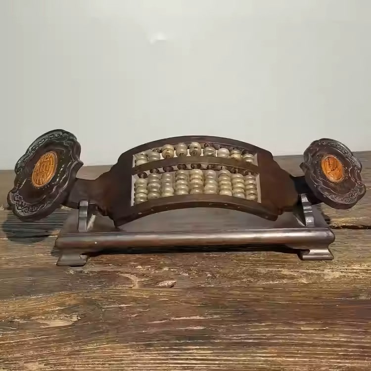 Rosewood abacus ornament with jade beads: Length: 32 cm, Width: 10 cm, Height: 11 cm, Weight: 750 grams