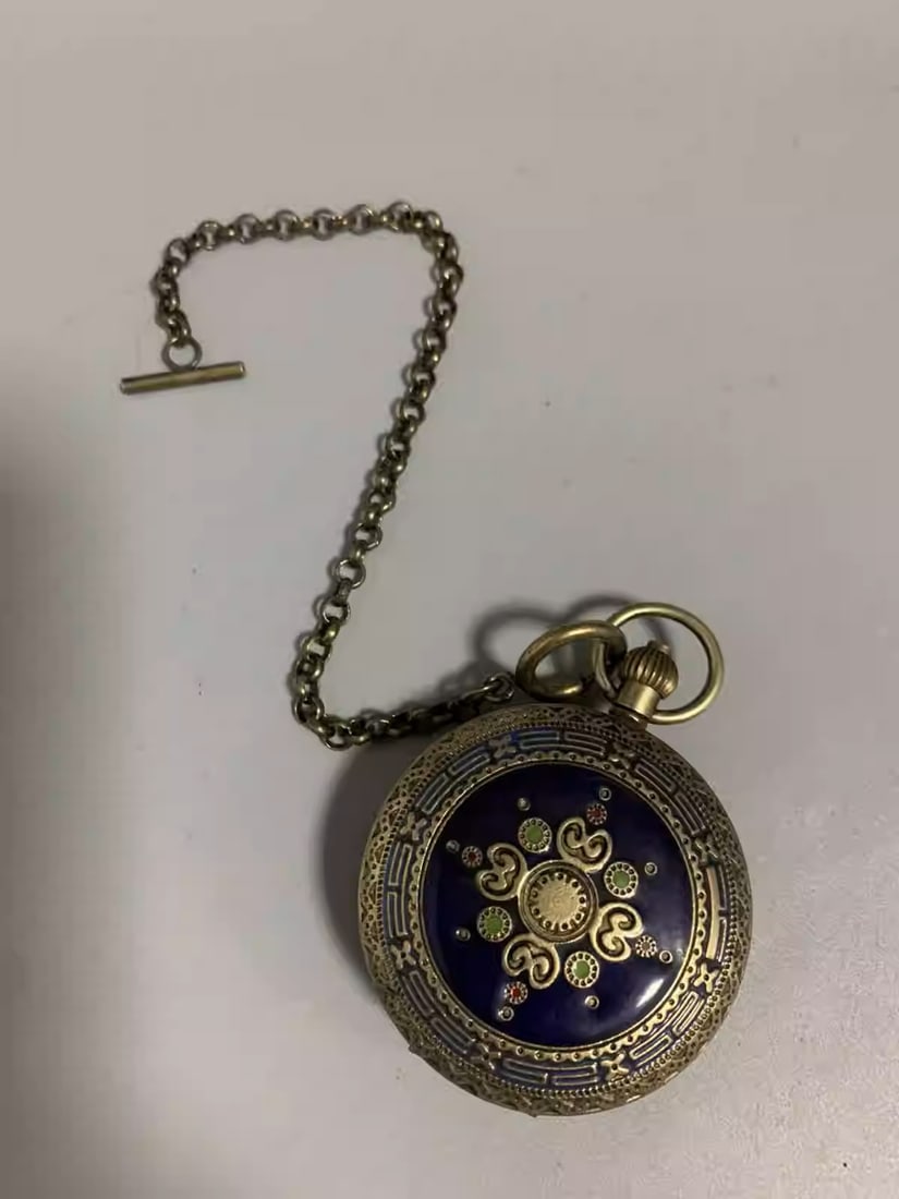 Pure copper double-opening enamel mechanical pocket watch (1 of 5)