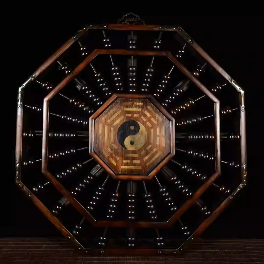 Rosewood Eight Trigrams Abacus Wall Hanging Screen: Diameter: 48 cm, Thickness: 3.4 cm, Weight: 2820 grams