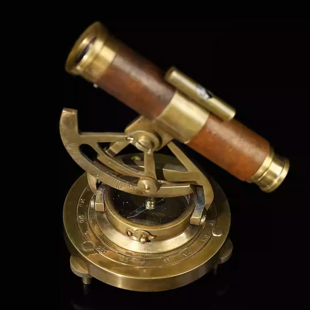 Leather-wrapped brass telescopic telescope with compass base (1 of 5)