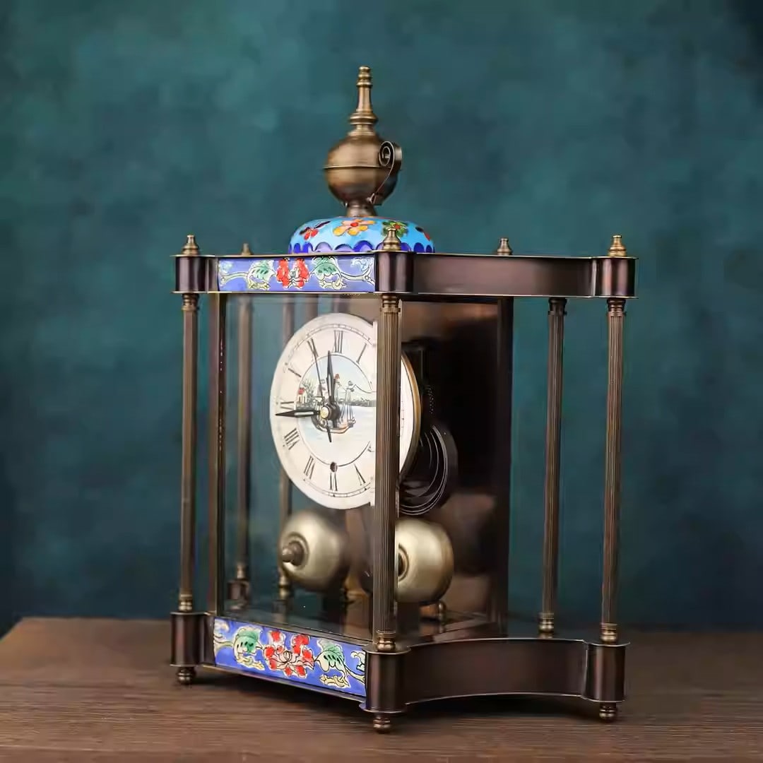 Cloisonné mechanical clock - 3