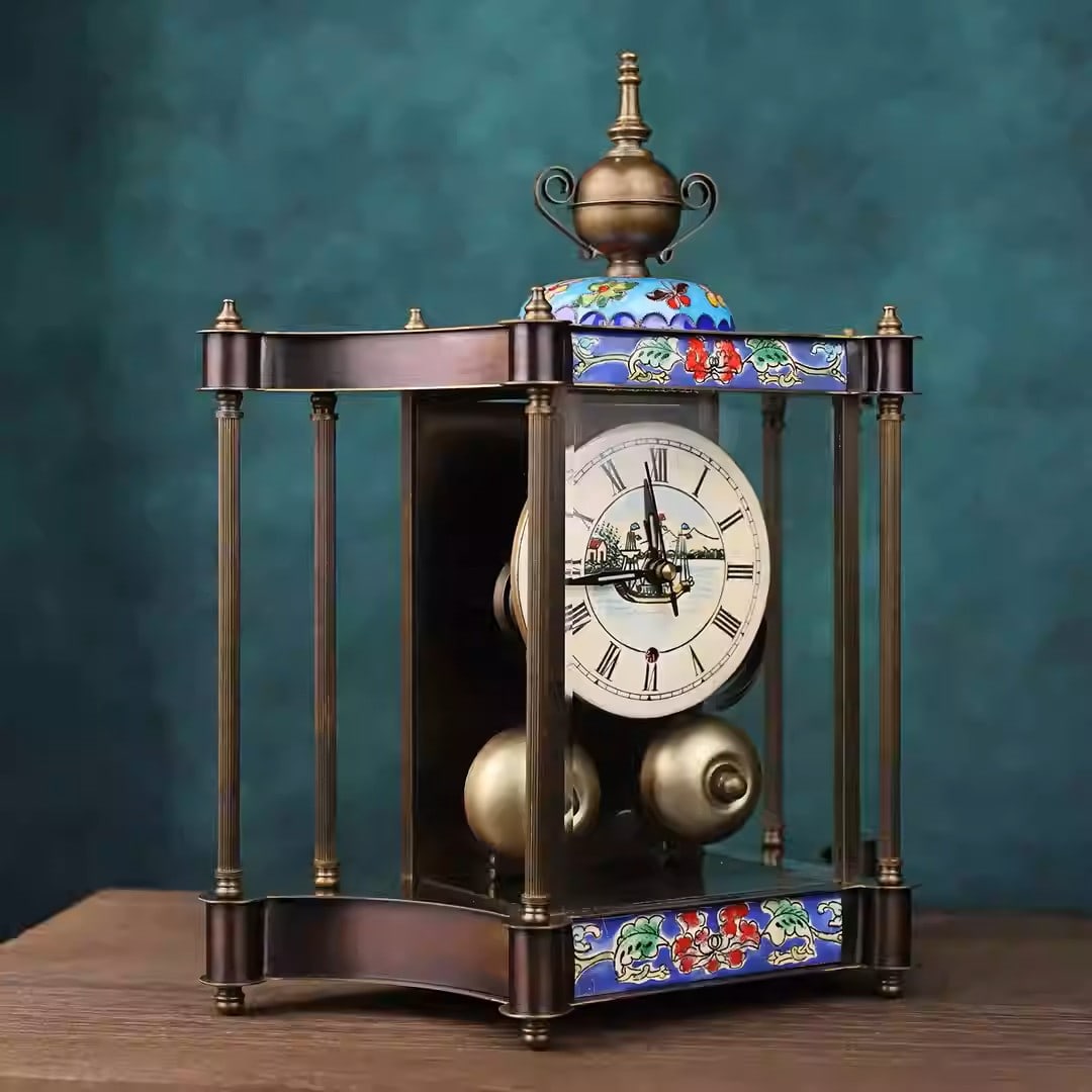 Cloisonné mechanical clock - 4