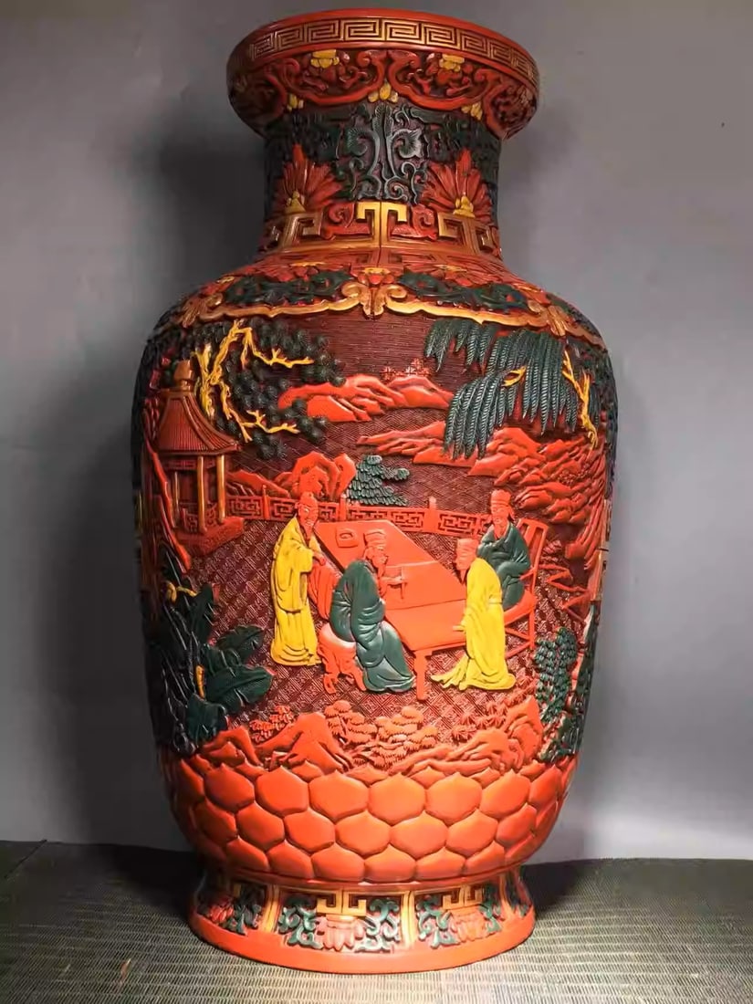 Painted lacquerware vase: Dimensions: Height 48cm, Width 26cm