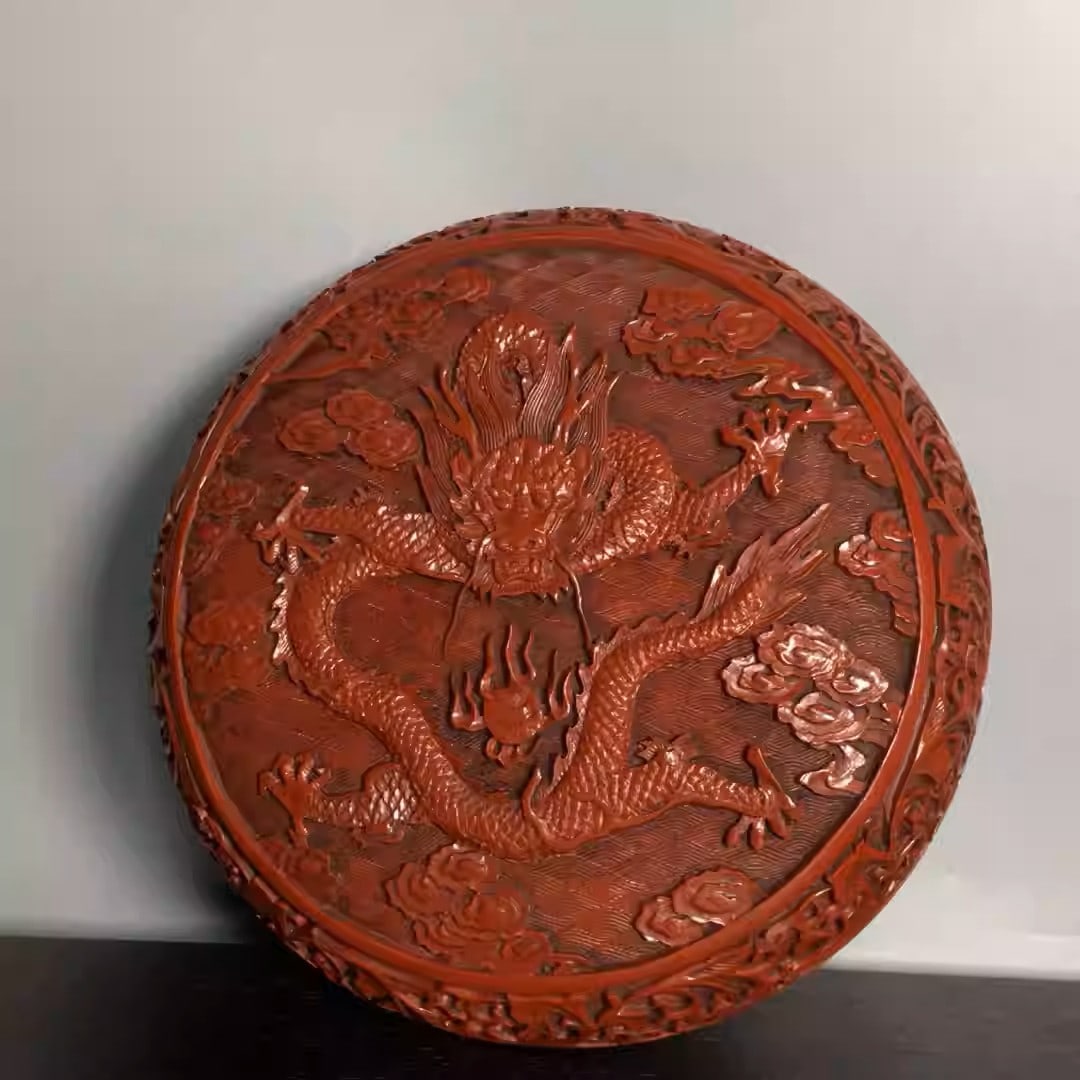 Carved red lacquer box ornament: Dimensions: Width 18cm, Height 8cm Weight: 700g