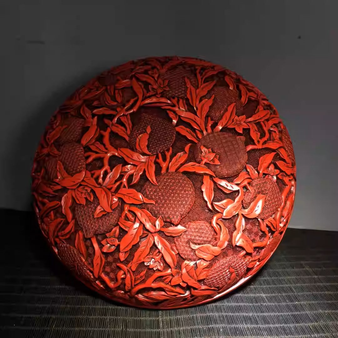 Carved red lacquer box ornament: Dimensions: Width 28cm, Height 16cm Weight: 2490g