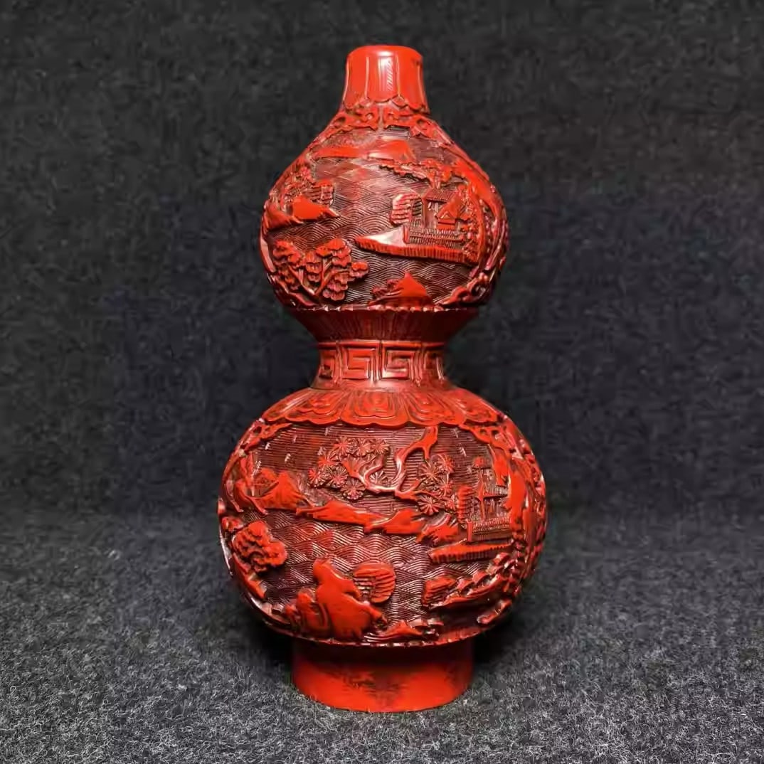 Carved Red Lacquer Vase Ornament (1 of 5)