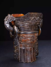 Ox horn carved animal cup ornament