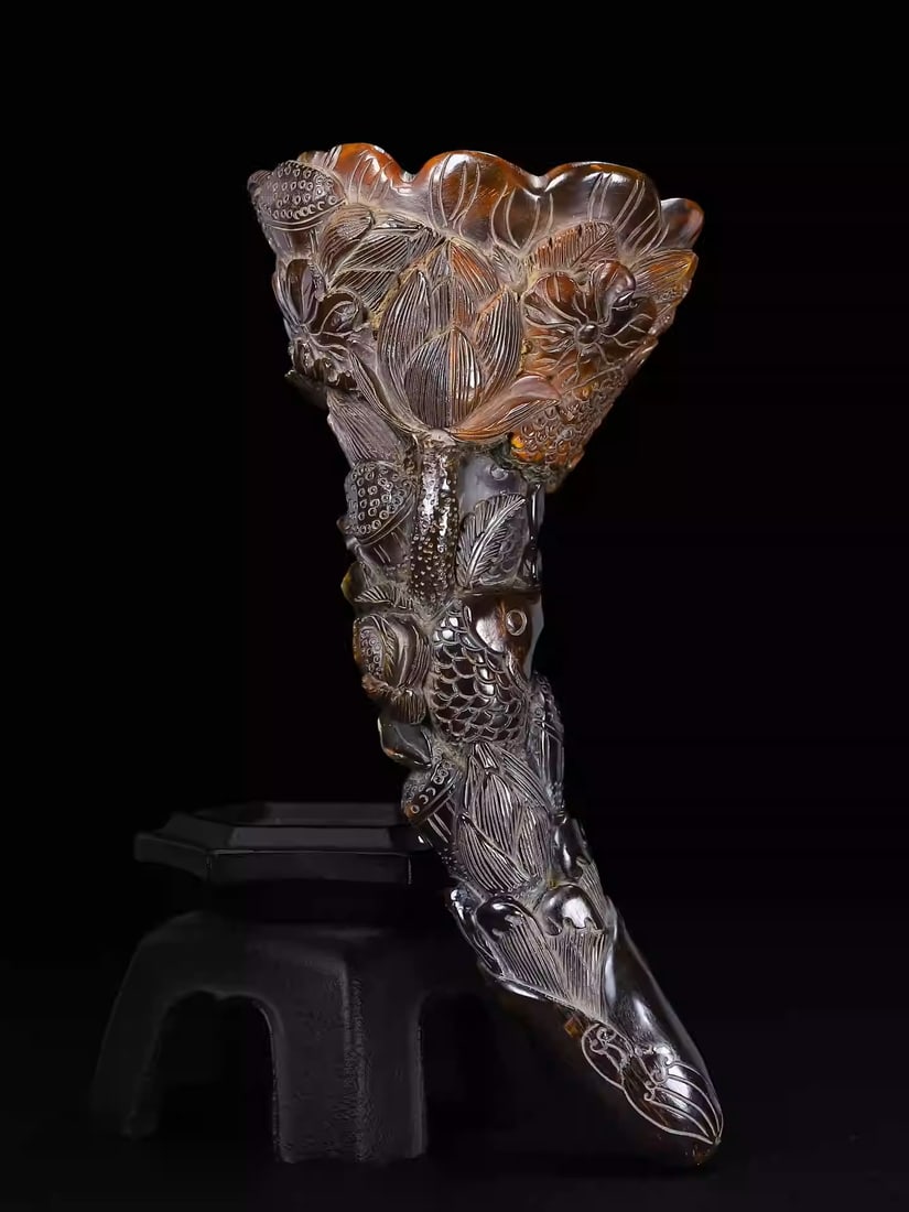 Carved ox horn ornament: Dimensions: Width 12cm, Height 23cm