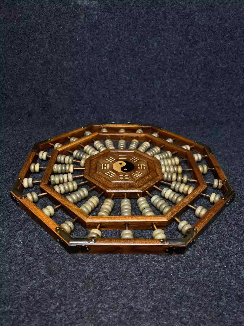 Rosewood Inlaid Bone Panel Eight Trigrams Abacus Screen: Dimensions: Length 32cm, Width 32cm, Thickness 1.8cm